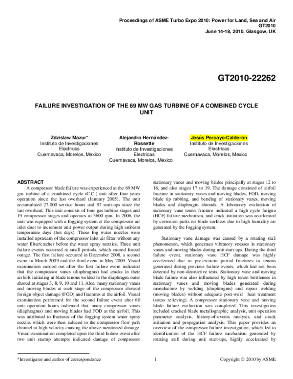 (PDF) Failure investigation of the 69 MW gas turbine of a combined ...