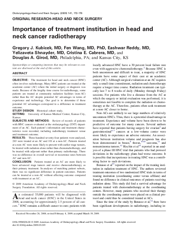 (PDF) Importance of treatment institution in head and neck cancer ...