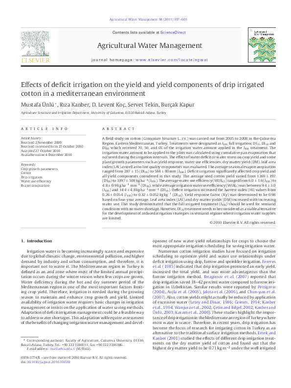 (PDF) Effects of deficit irrigation on the yield and yield components ...