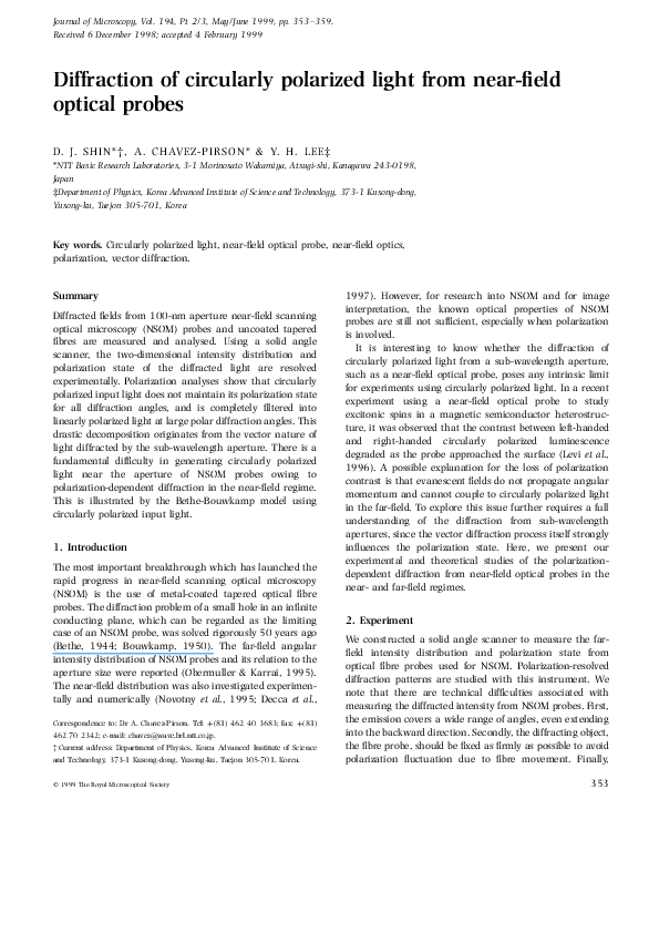 (PDF) Diffraction of circularly polarized light from near-field optical ...
