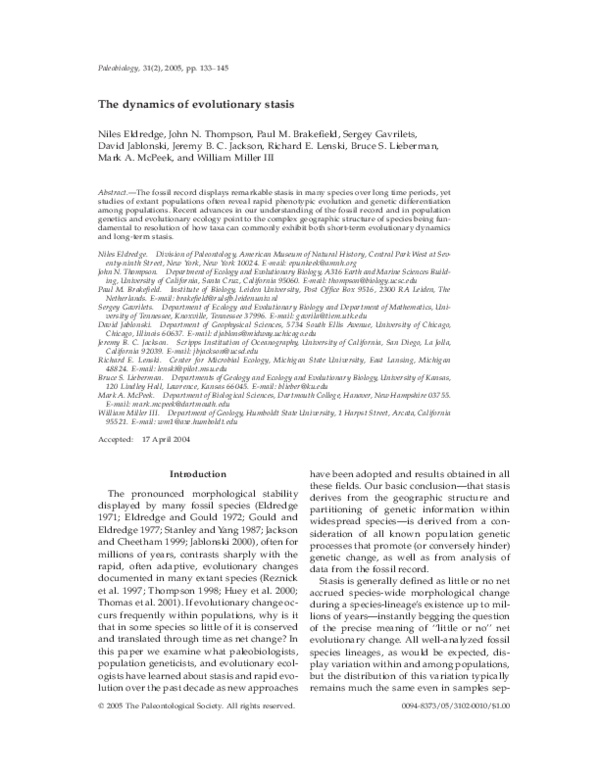 (PDF) The dynamics of evolutionary stasis