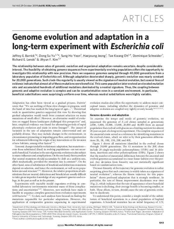 (PDF) Genome evolution and adaptation in a long-term experiment with ...