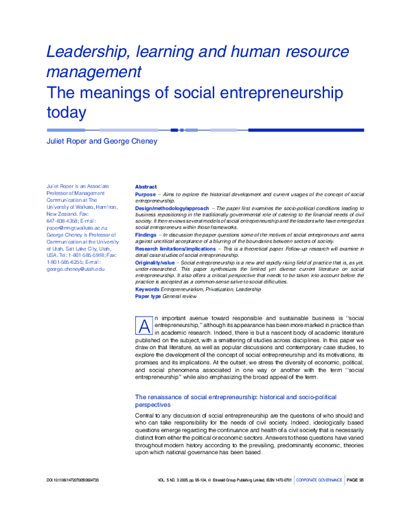 (PDF) The meanings of social entrepreneurship today