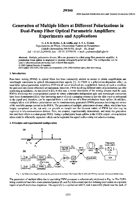 (PDF) Generation of multiple idlers at different polarizations in dual
