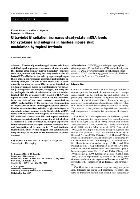 (PDF) Ultraviolet B radiation increases steadystate mRNA levels for