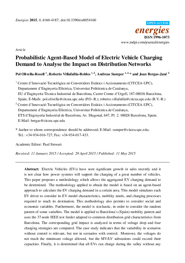 (PDF) Probabilistic AgentBased Model of Electric Vehicle Charging