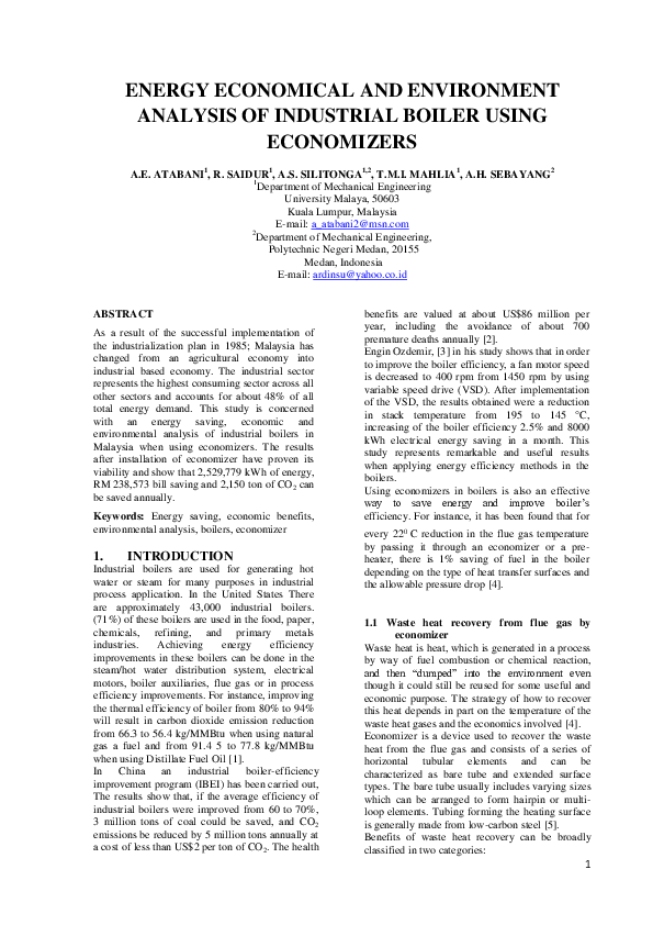 (PDF) Energy Economical and Environment Analysis of Industrial Boiler ...