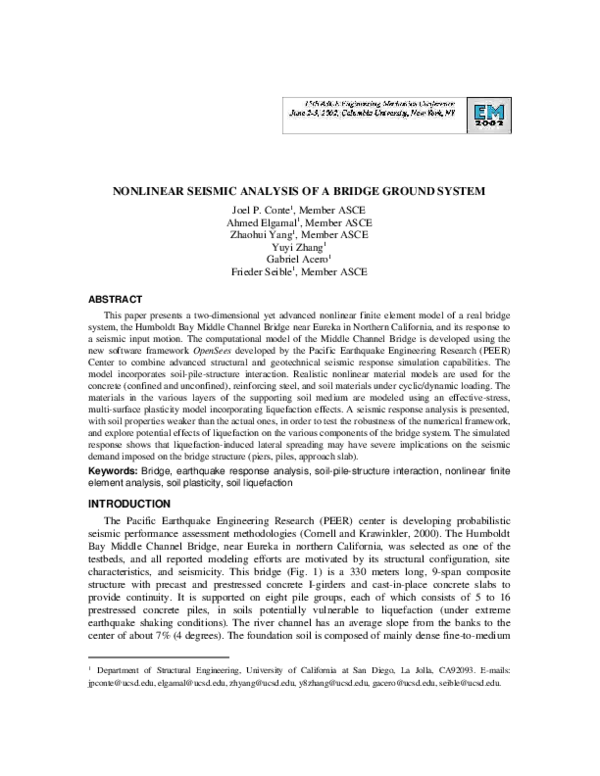 (PDF) Nonlinear seismic analysis of a bridge ground system