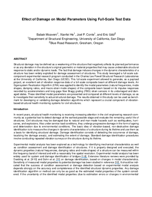 (PDF) Effect of Damage on Modal Parameters Using Full-Scale Test Data