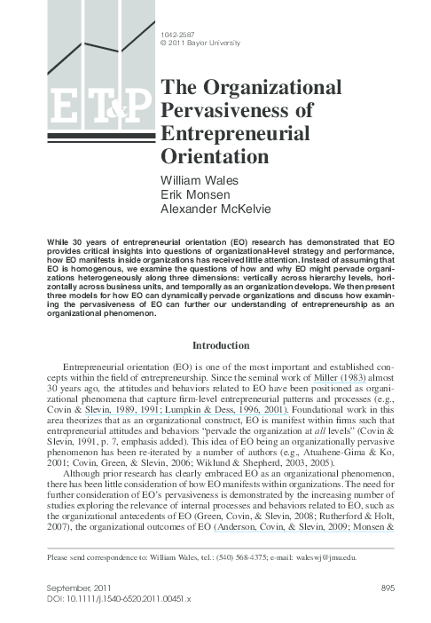 (PDF) The Organizational Pervasiveness of Entrepreneurial Orientation