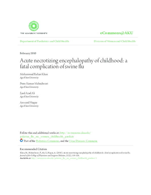 (PDF) Acute necrotizing encephalopathy of childhood: a fatal ...