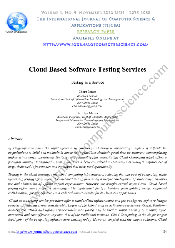 (PDF) Cloud Based Software Testing Services Testing as a Service