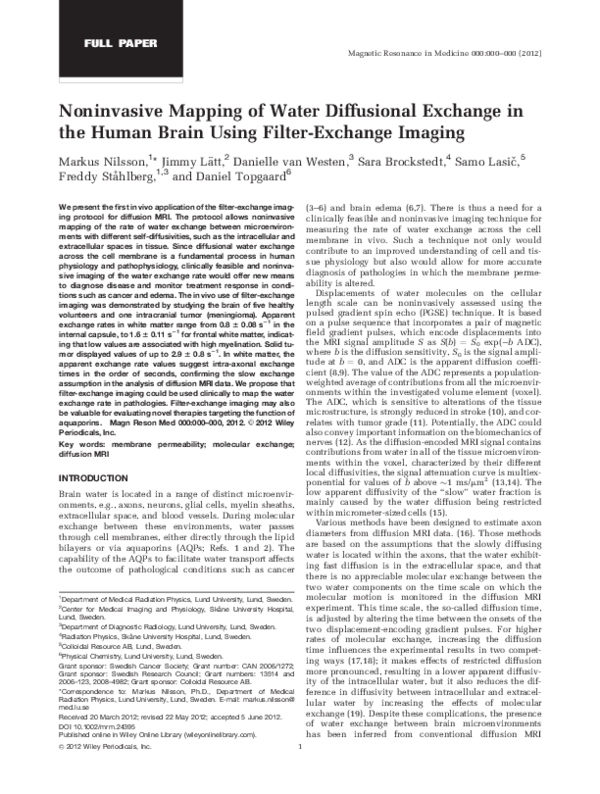 (PDF) Noninvasive mapping of water diffusional exchange in the human
