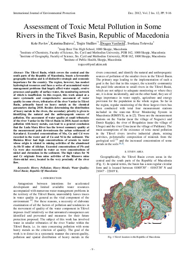 (PDF) Assessment of toxic metal pollution in some rivers in the Tikveš ...