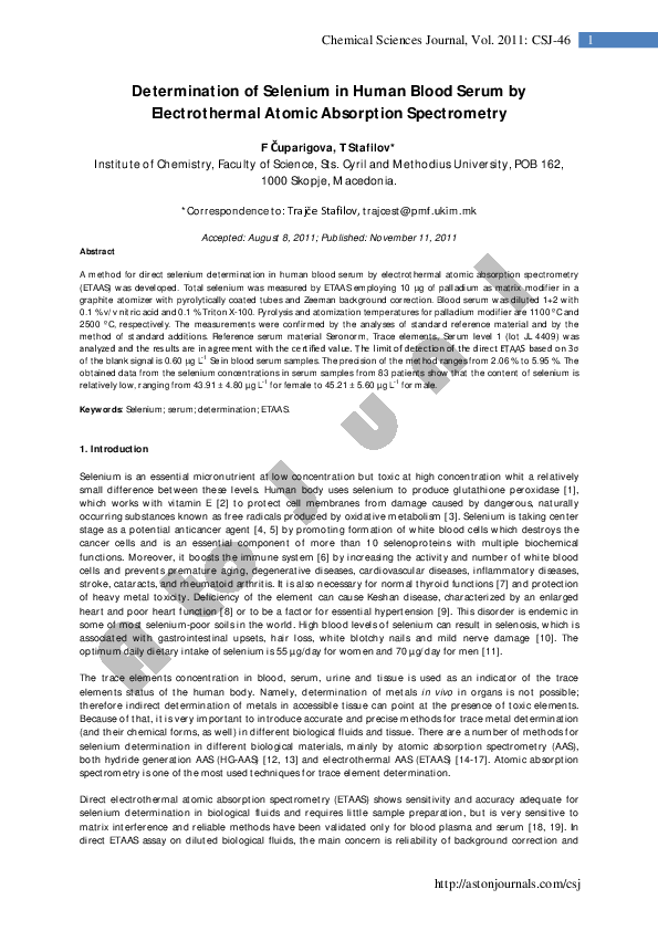 (PDF) Determination of Selenium in Human Blood Serum by Electrothermal ...