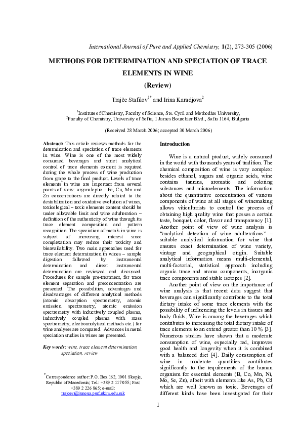(PDF) Methods for determination and speciation of trace elements in wine