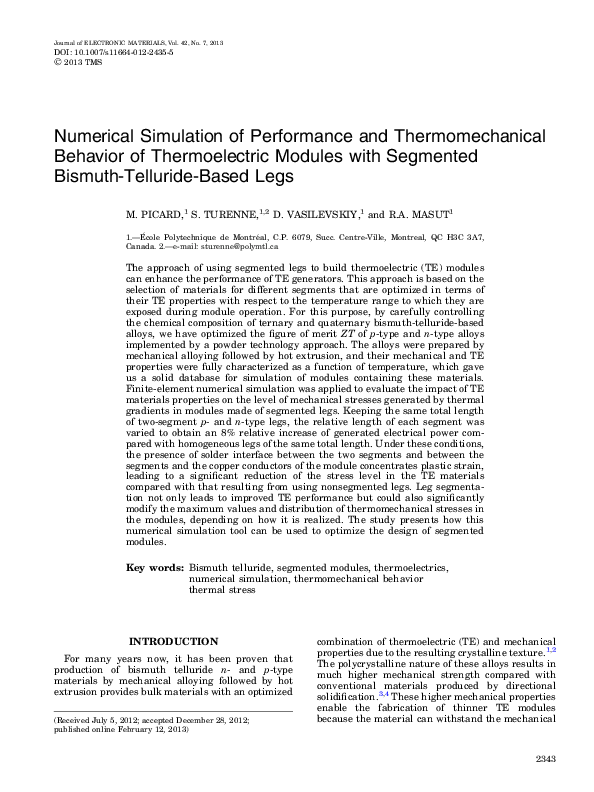 (PDF) Numerical Simulation of Performance and Thermomechanical Behavior ...