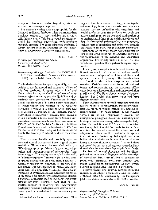 (PDF) Douglas J. Futuyma, Evolutionary Biology (2nd edn), Sinauer
