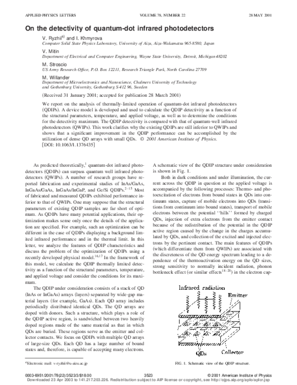 (PDF) On the detectivity of quantumdot infrared photodetectors M