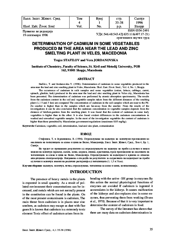 (PDF) Determination of cadmium in some vegetables produced in the area