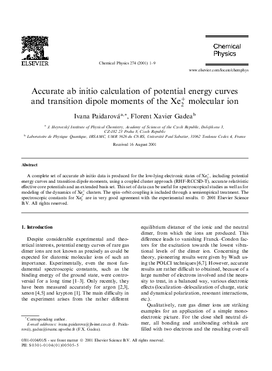 (PDF) Accurate ab initio calculation of potential energy curves and ...