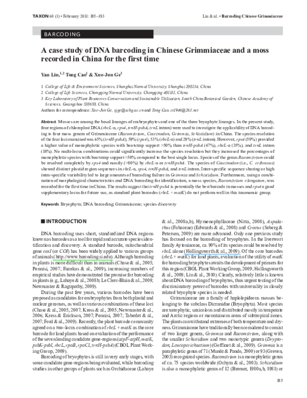 (PDF) A case study of DNA barcoding in Chinese Grimmiaceae and a moss ...