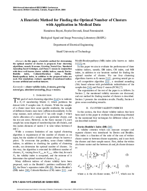 (PDF) A heuristic method for finding the optimal number of clusters ...