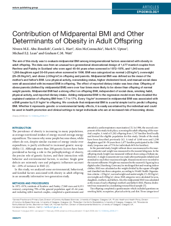 (PDF) Intergenerational change and familial aggregation of body mass index