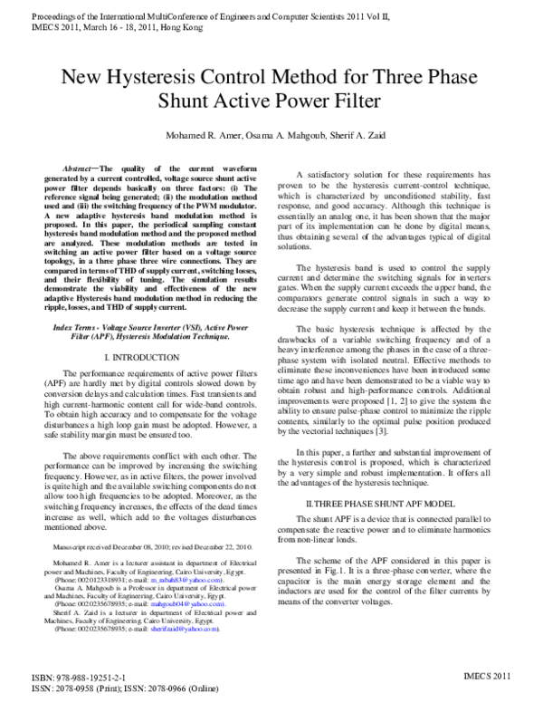 (PDF) New Hysteresis Control Method for Three Phase Shunt Active Power ...