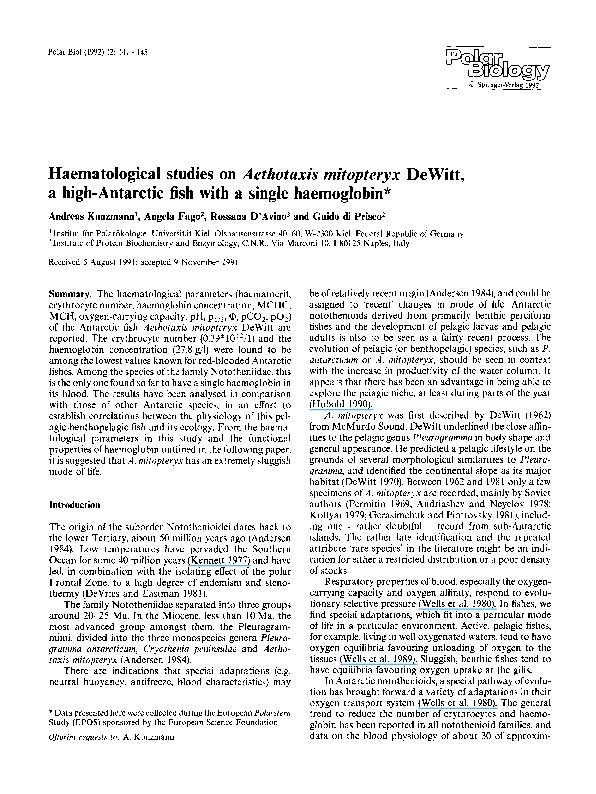 (PDF) Haematological studies on Aethotaxis mitopteryx DeWitt, a high ...