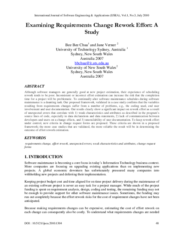 (PDF) Examining Requirements Change Rework Effort: A Study