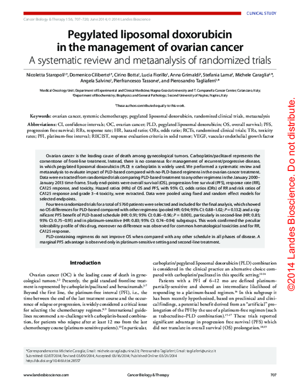 (PDF) Pegylated liposomal doxorubicin in the management of ovarian cancer