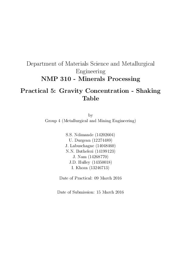 (PDF) Gravity Concentration of Ilmenite - Shaking Table