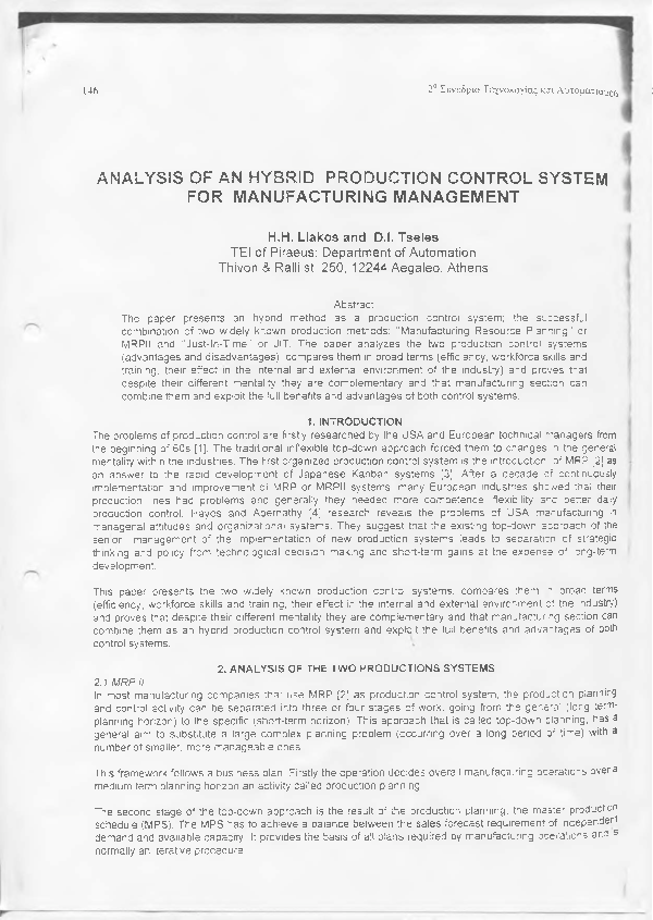 (PDF) ANALYSIS OF AN HYBRID PRODUCTION CONTROL SYSTEM FOR MANUFACTURING ...