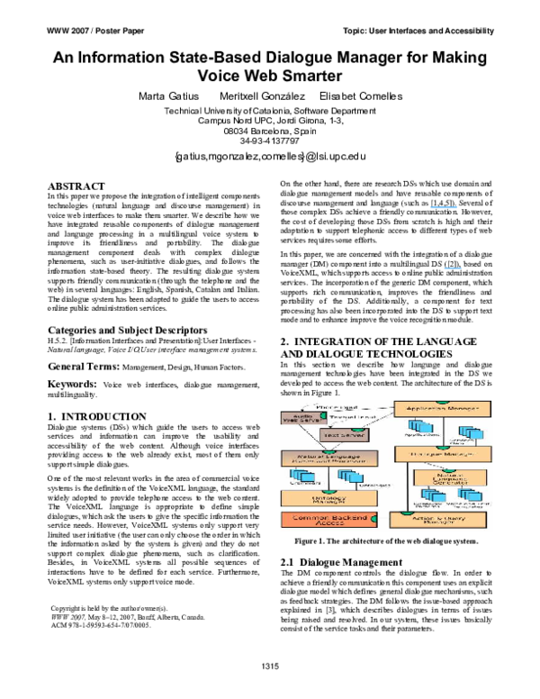 (PDF) An information state-based dialogue manager for making voice web ...