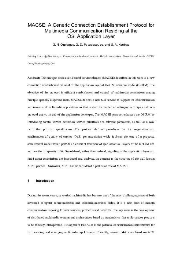 (PDF) MACSE: A generic connection establishment protocol for multimedia ...