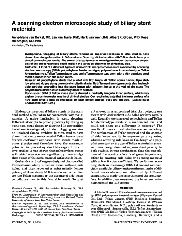 (PDF) A scanning electron microscopic study of biliary stent materials