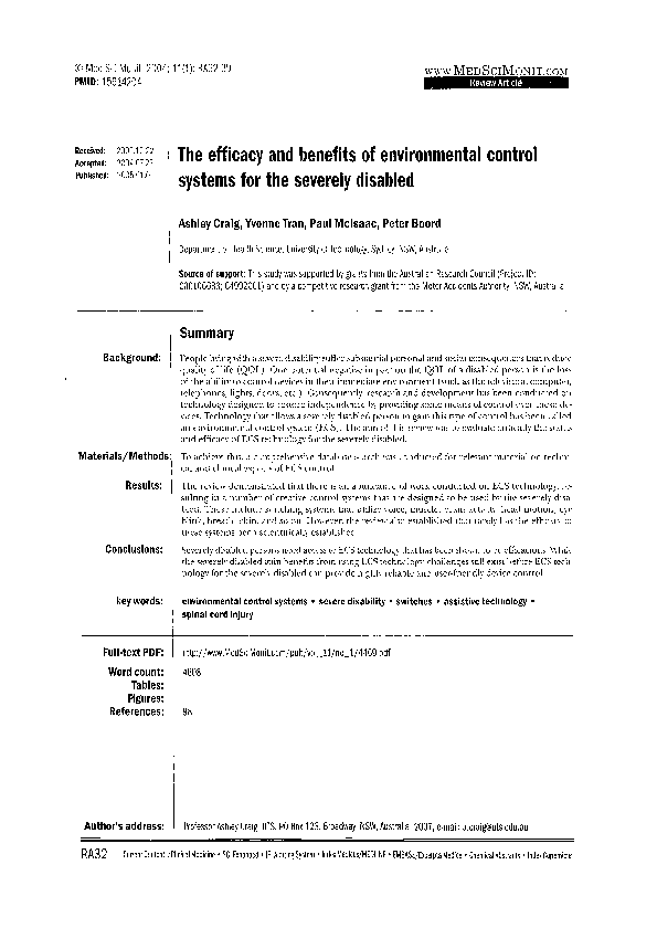 (PDF) The efficacy and benefits of environmental control systems for