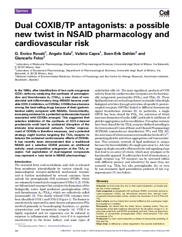 (PDF) Dual COXIB/TP antagonists: a possible new twist in NSAID ...