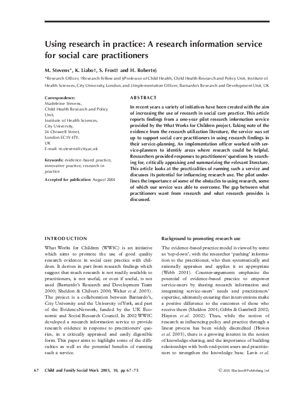 (PDF) Using research in practice: A research information service for ...