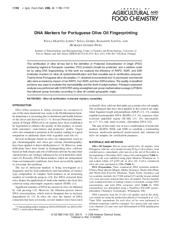 (PDF) DNA Markers for Portuguese Olive Oil Fingerprinting