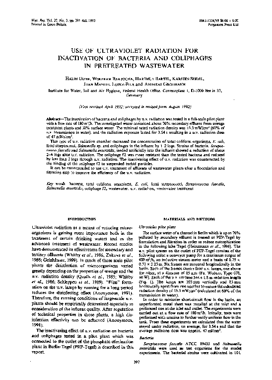 (PDF) Use of ultraviolet radiation for inactivation of bacteria and ...