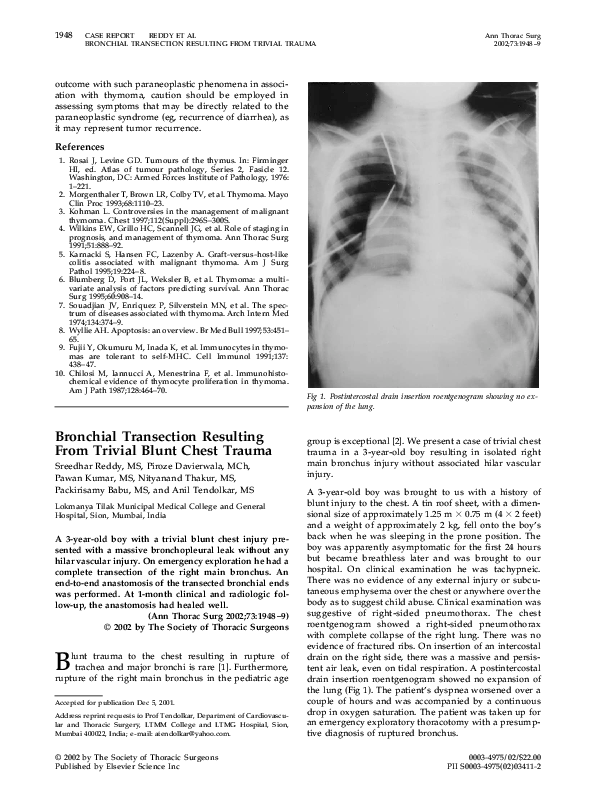 (PDF) Bronchial transection resulting from trivial blunt chest trauma