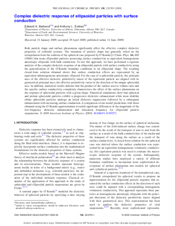 (PDF) Complex dielectric response of ellipsoidal particles with surface ...