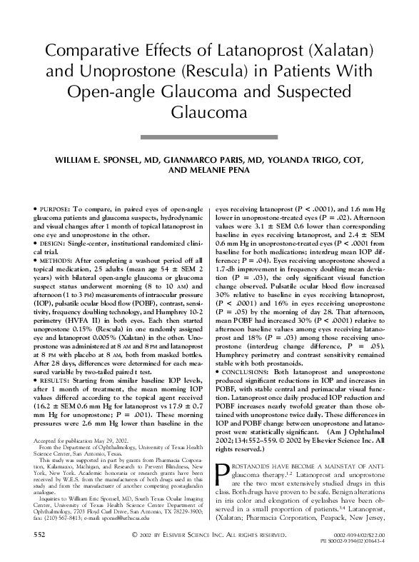 (PDF) Comparative effects of latanoprost (Xalatan) and unoprostone ...