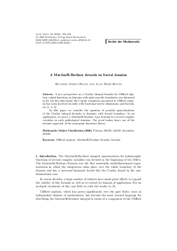 (PDF) A Martinelli-Bochner formula on fractal domains
