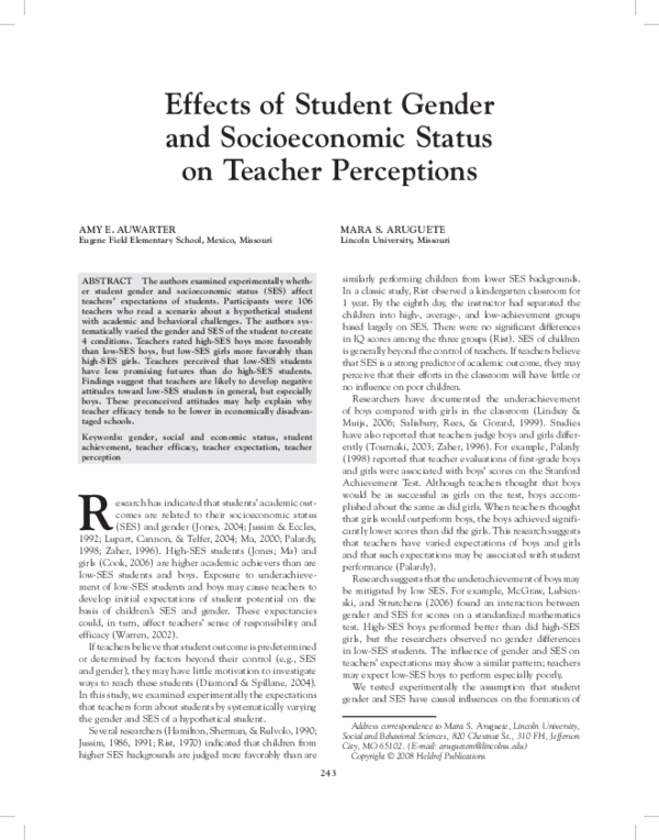 (PDF) Effects of Student Gender and Socioeconomic Status on Teacher ...