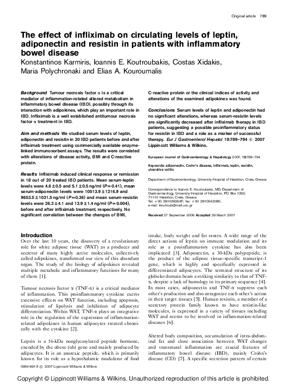 (PDF) The effect of infliximab on circulating levels of leptin ...
