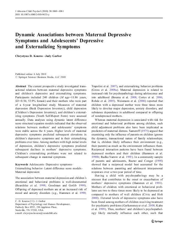 (PDF) Dynamic Associations between Maternal Depressive Symptoms and ...