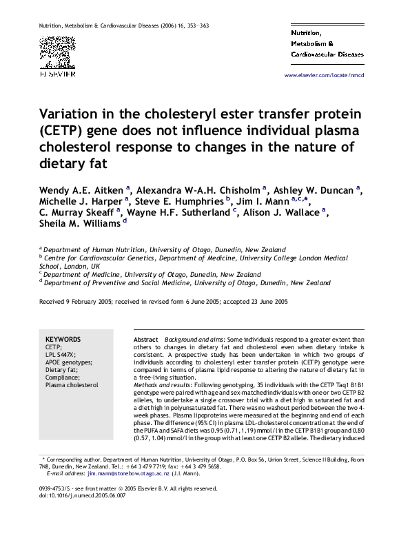 (PDF) Variation in the cholesteryl ester transfer protein (CETP) gene ...